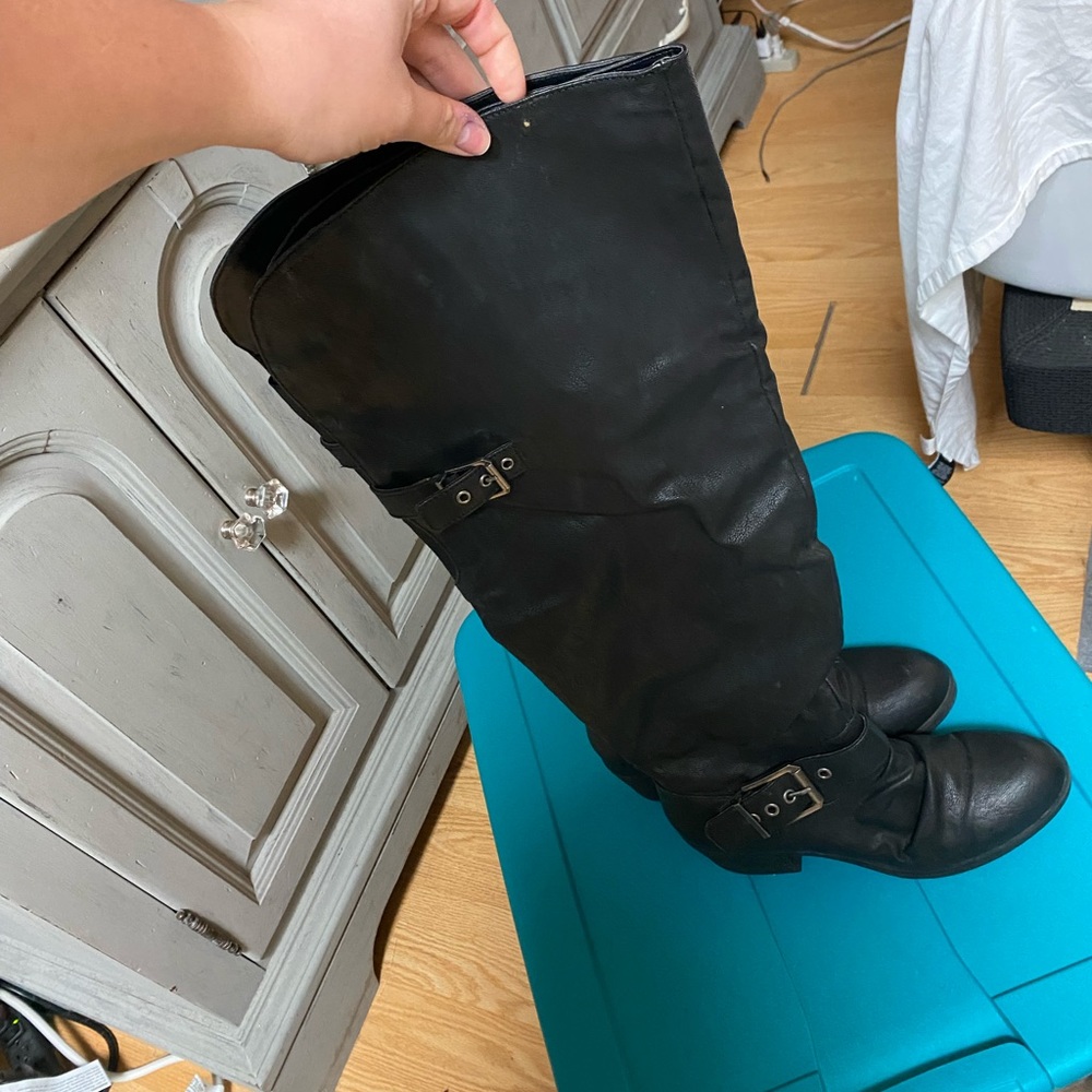 Leather wide calf over the knee high boots
